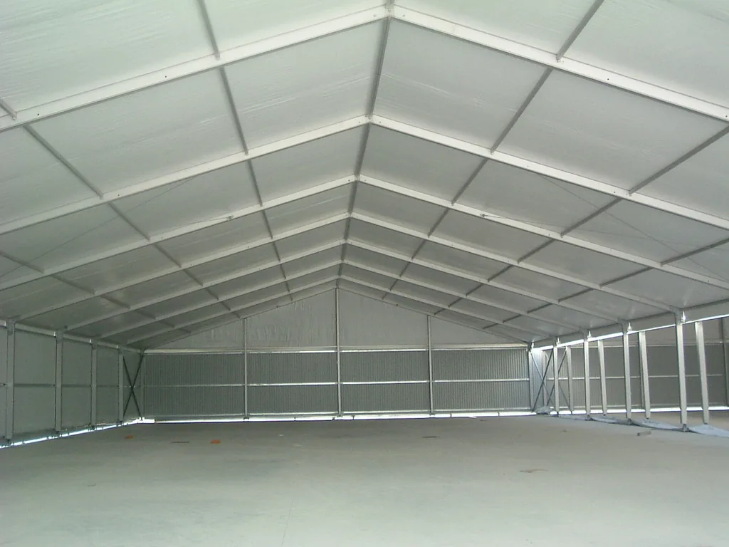 Clear interior of a warehouse tent
